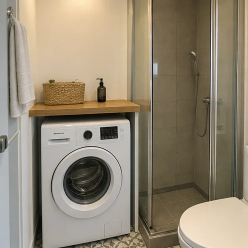 Sample furnished stay with a washer and drying rack